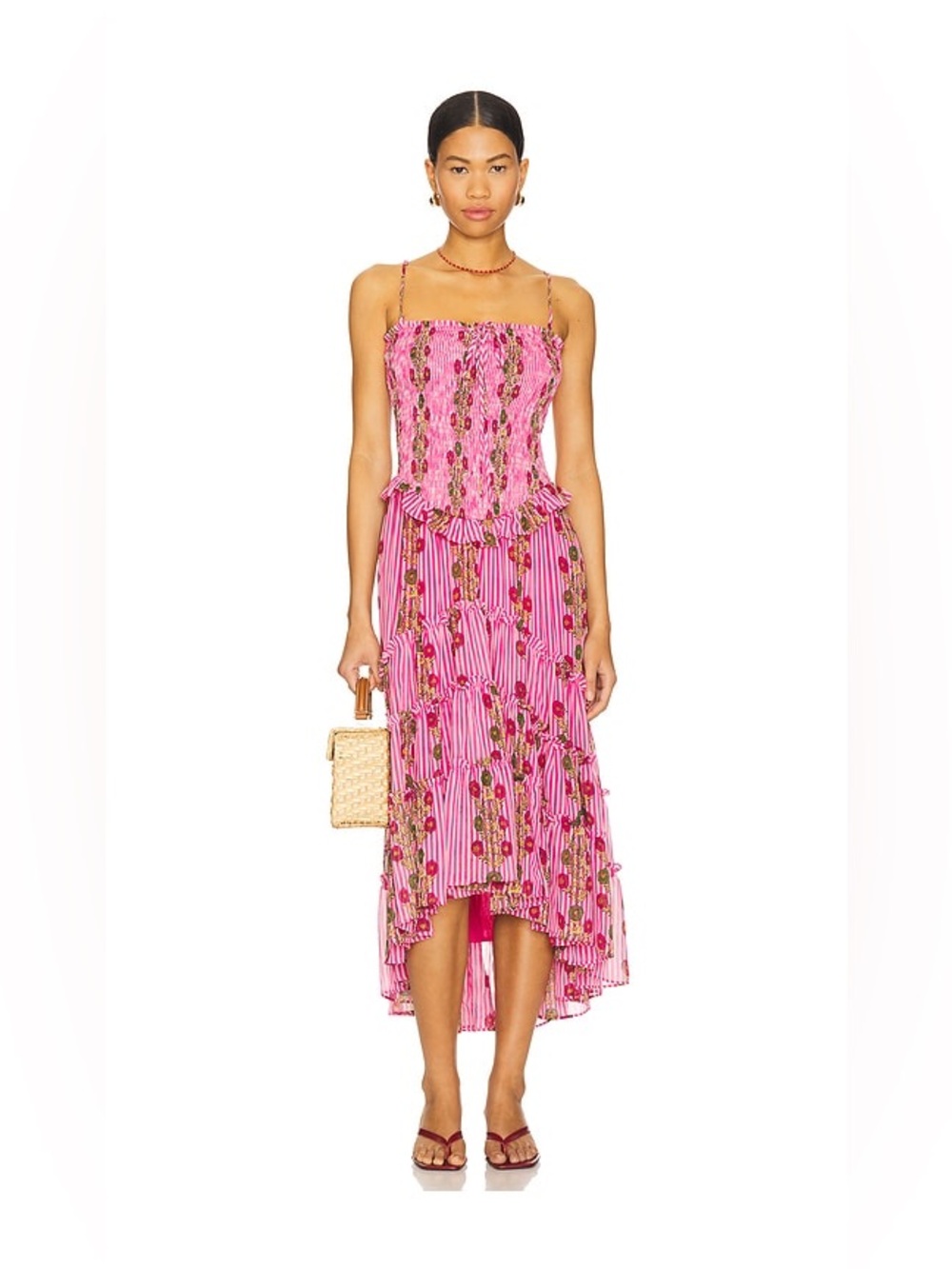 Free People XL Alejandra MIDI Floral Strapless Dress Hot Pink (Missing Straps) - Picture 3 of 14